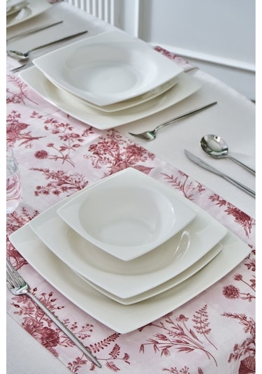 Karaca  Square Bone Mensa 24 Parça 6 Kişilik Yemek Takımı Beyaz