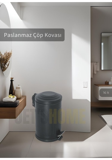 Jet's Home Pedallı Banyo Çöp Kovası Paslanmaz 16 Lt Mutfak Çöp Kutusu Siyah Siyah