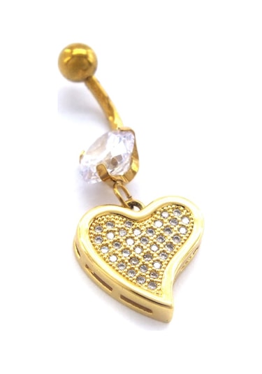 Ferizz Altın Kaplama Zirkon Taşlı Kalpli Piercing Prc-118 Altın
