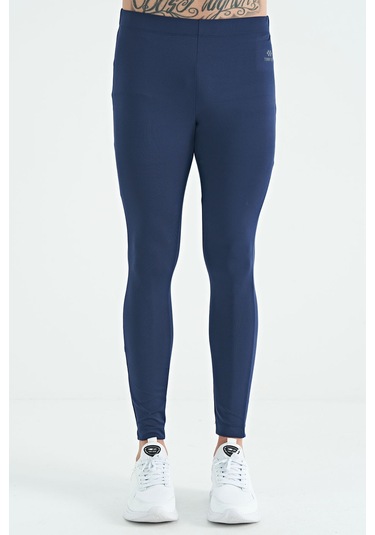 Tommy Life İndigo Arka Bilek Baskı Detaylı Yüksek Bel Slim Fit Aktif Spor Erkek Tayt - 84988 İndigo
