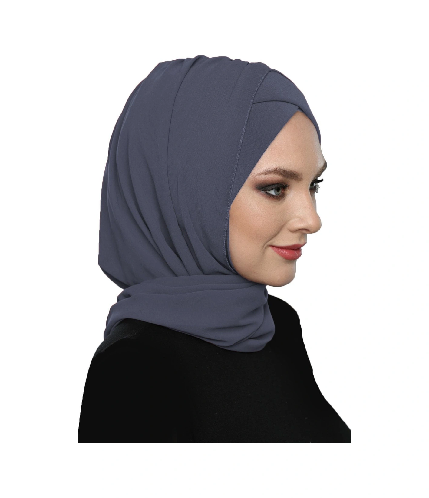 Şallı Takmatik Sade Koyu Gri Hazır Türban Tesettür Bone Namaz Örtüsü Koyu Gri