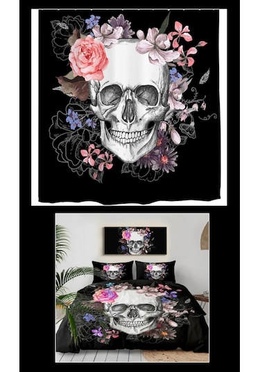 Kafa Çift Kişilik 4 Parça Nevresim Takımı Ve 2 Adet Fon Perde