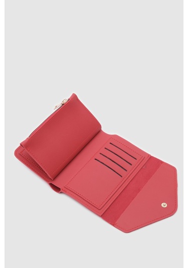 Zarf Detaylı Nakit Ve Bozuk Para Bölmeli Bayan Cüzdan-kırmızı Açık Kırmızı