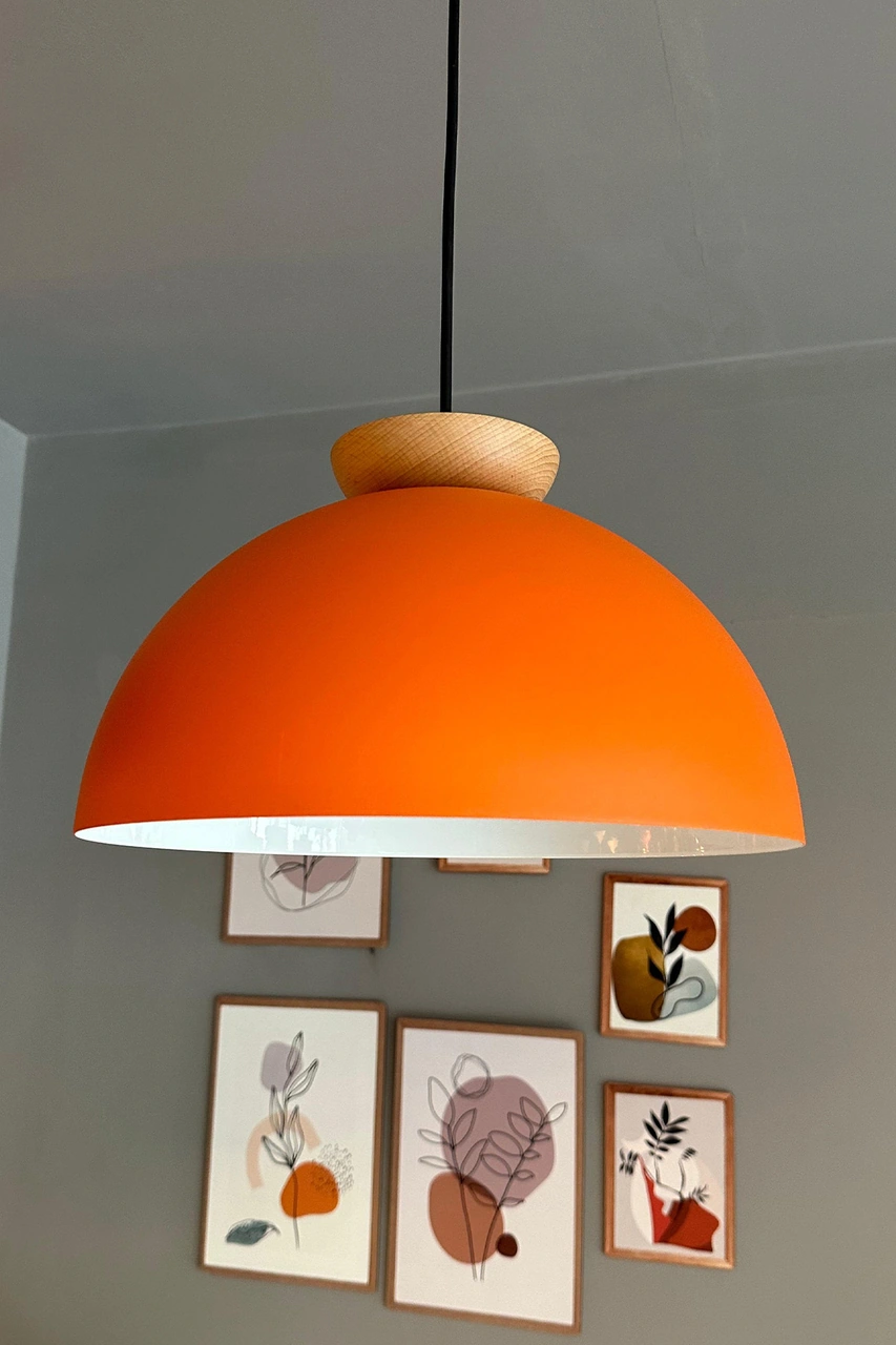 Yimpi Mat Turuncu Avize Ahşap Tekli Sarkıt Salon Kuaför Cafe Dekoratif Aydınlatma Pastane Turuncu