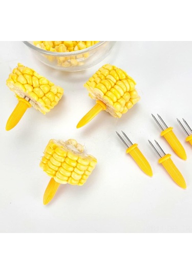 Dofolink 24 Adet Paslanmaz Çelik Mısır Çatalı - Barbekü, Mutfak Pişirme Araçları, Isı Dayanıklı, Yeniden Kullanılabilir, Temizliği Kolay