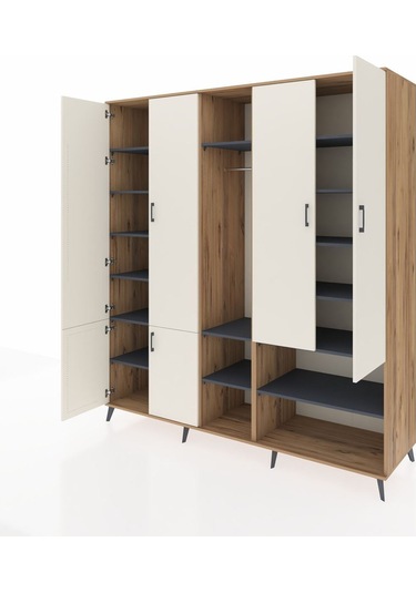 Kronos Dolap 15 Raflı 5 Kapaklı Tek Askılı 220x59x243 Çam-aytaşı/antrasit Aytası/antrasıt