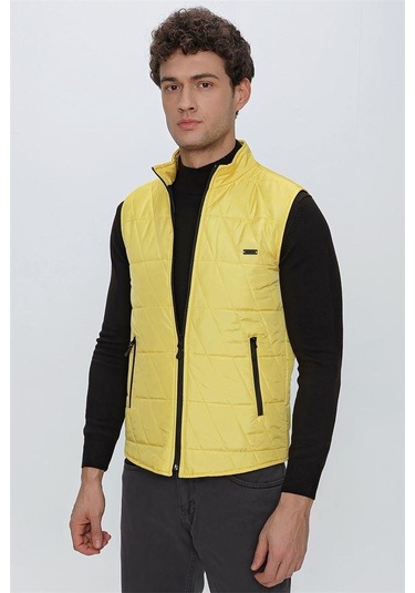 Sarı Dik Yaka Kapitone Casual Şişme Yelek 1009225153-Sarı