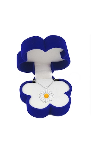 Pigado 925 Ayar Gümüş Papatya Kadife Kutusunda Rose Papatya Kolye Gümüş