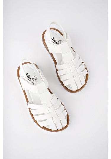 Muggo Rapunzel Garantili Günlük Ortopedik Hafif Taban Cırtlı Kız Çocuk Sandalet Beyaz