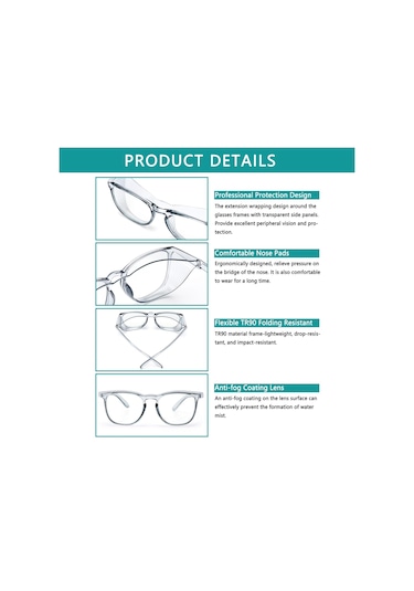 Göz Koruma Gözlükleri Mavi Işık Engelleyen Gözlükler Buğu Önleyici Güvenlik Gözlükleri Anti Polen Gözlükler Transparent Gray