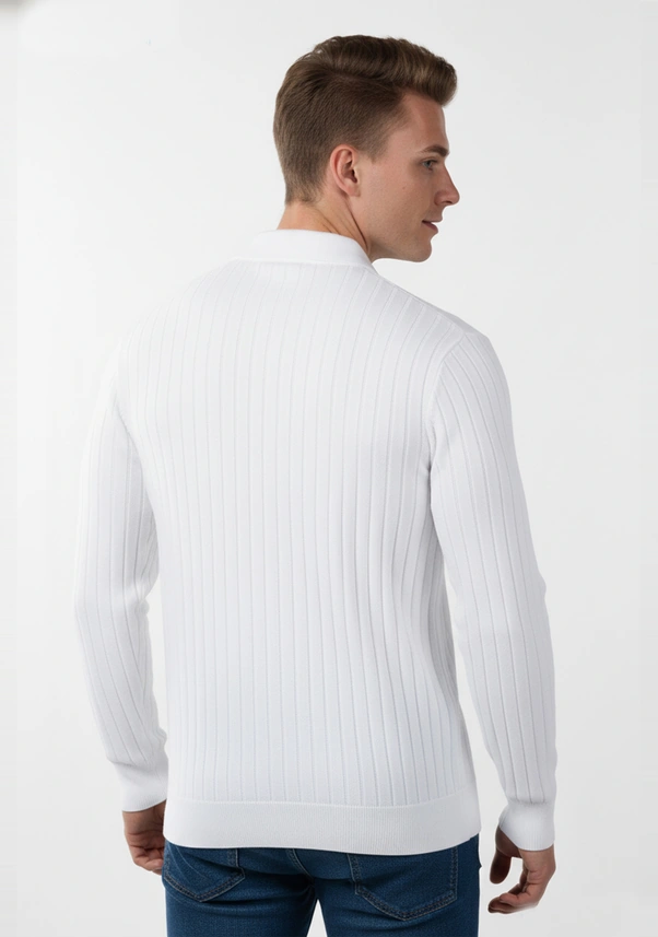 Deepsea Erkek Beyaz Slim Fit Polo Yaka Triko Kazak - Yumuşak Dokulu Esnek Ve Şık Görünüm 2605305 Beyaz