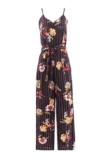 Suntek Bayan Çizgili Spagetti Kayışı Tulum Kolsuz Uzun Siyah