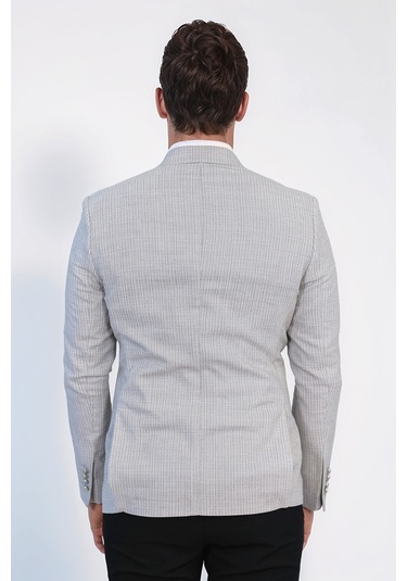 Desenli Kruvaze Tek Ceket Gri