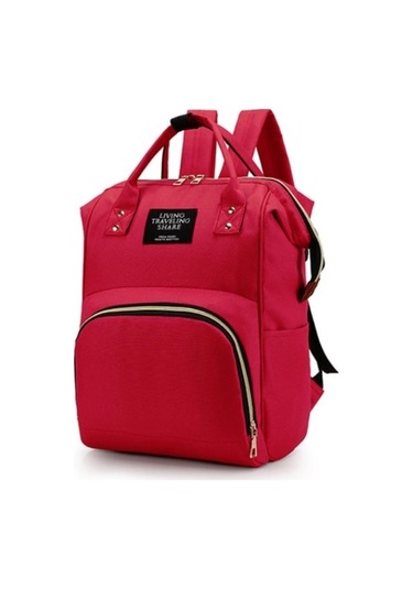 Mumya Çantası Büyük Kapasiteli Çok Fonksiyonlu Sırt Çantası Su Geçirmez Biberon Bezi Çantası Kırmızı