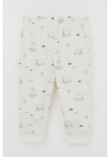 Breeze Erkek Bebek Pijama Takımı Omuzdan Patlı Sevimli Deniz Hayvanları Desenli 4 Ay-1 Yaş, Krem Krem