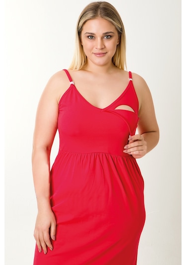 Parlingerie Hamile Lohusa Geceliği İp Askılı Kırmızı