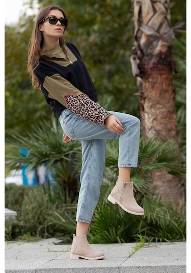 D404 Garantili Soğuk Geçirmez Kışlık Kadın Bot & Bootie Vizon-Süet