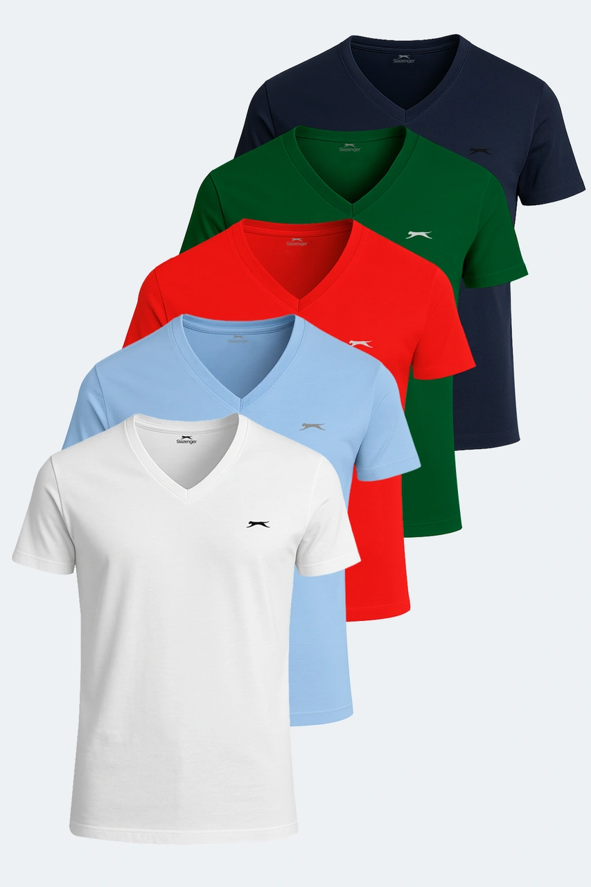 Slazenger Sargon 5 Li Set Erkek Beyaz - Lacivert - Kırmızı - Mavi - Koyu Yeşil Tişört Beyaz - Lacivert - Kırmızı - M
