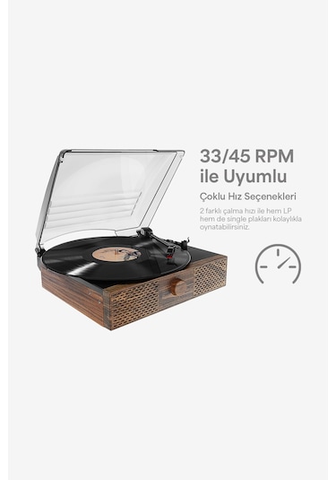 Doob Audio Db-9191 Rustik Dahili Hoparlörlü Bluetoothlu Ahşap Pikap