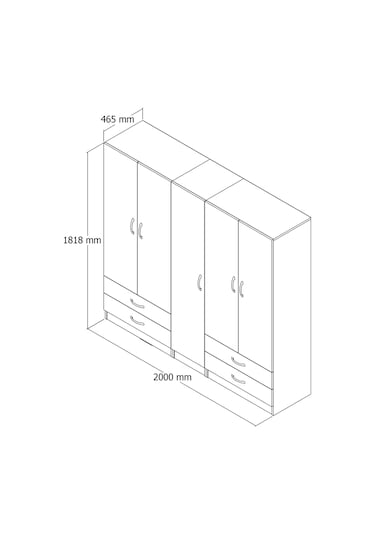 tanmob 5 Kapılı Dört Çekmeceli Geniş Gardrop Çam- Grd0702