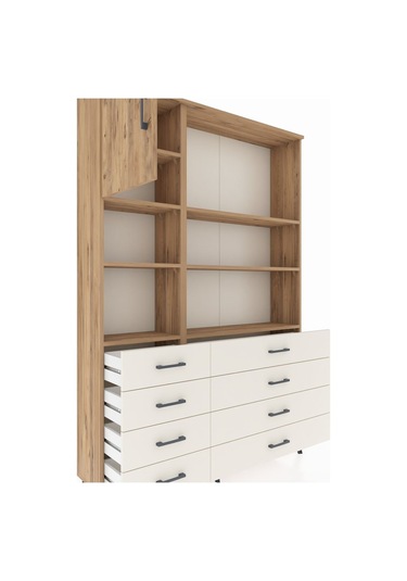 Arges Dolap 7 Raflı 8 Çekmeceli Tek Kapaklı 132x30x195 Çam-ç... Çam