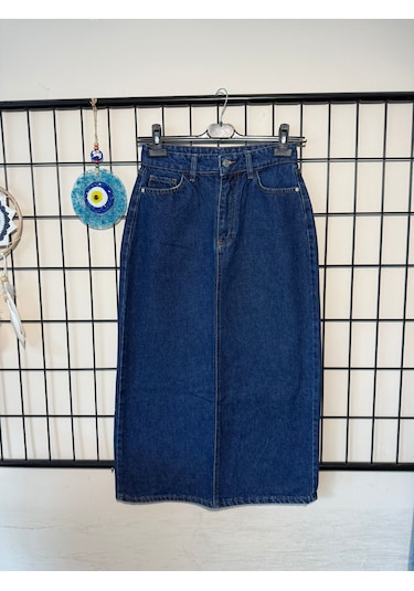 Dema Kadın Koyu Mavi Pamuklu Denim Etek Koyu Mavi