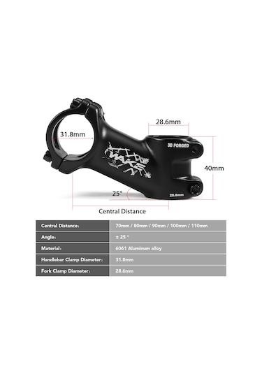 Teltree Wake 31.8mm Bisiklet Gövdesi, 25 Derece Açı, 6061 Alüminyum Alaşım, 110mm Uzunluk Çok Renkli