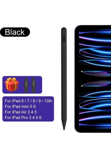 Novahub Siyah 2018-2023 İpad Uyumlu İçin Güç Ekranlı, Avuç İçi Reddetme Eğimli Aktif Kapasitif Stylus Kalem Kalemi