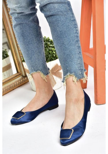 Fox Shoes P726776304 Lacivert Saten Kumaş Kadın Babet Lacivert
