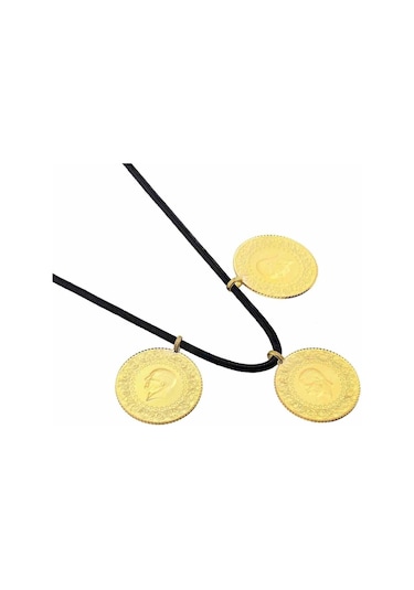 Agakulche 22 Ayar 3 Tam Altın Siyah İpli Kolye