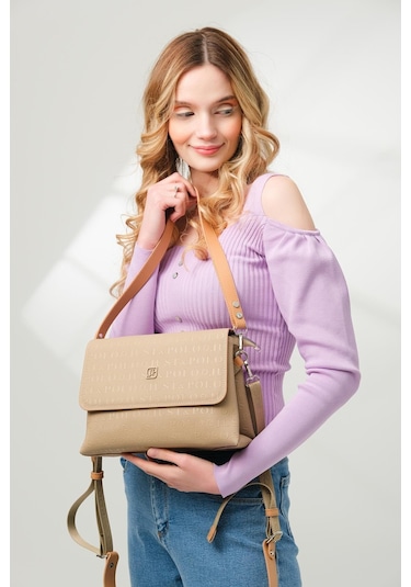 Just Polo Kadın Kapaklı Omuz Çantası Jpm4041 Kum Kum