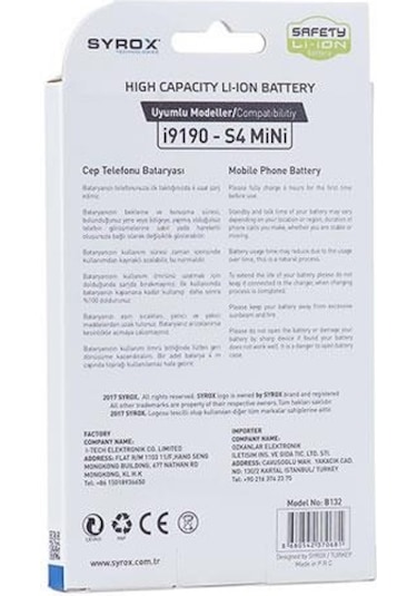 Syrox Samsung Uyumlu S4 Mini / İ9190 Batarya B132