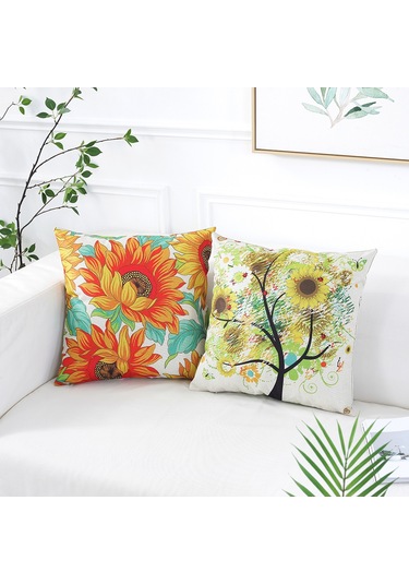 Reedark Çiçek Desenli Keten Yastık Kılıfı - Ayçiçeği Baskılı Ev Ofis Dekorasyonu, 45x45 Cm Diğer