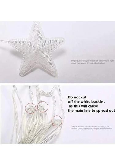 16 Yıldız Noel Işığı, Yılbaşı Perde Led Işık Yıldız Desenli Otantik Aydınlatma Fişli Günışığı Sarı