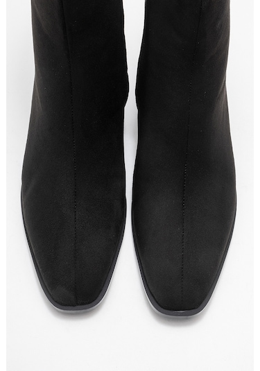 Chara Siyah Süet Kadın Kalın Topuklu Bot Siyah Süet