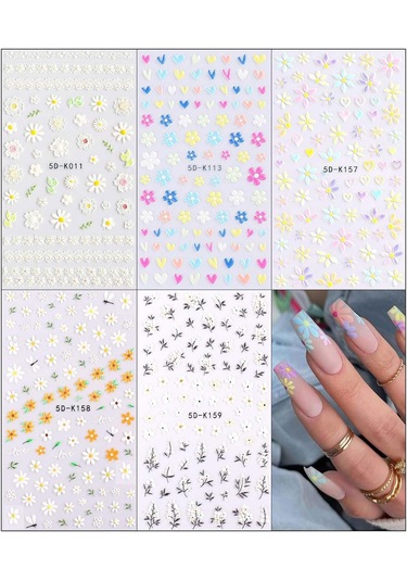 3d Kabartmalı Bahar Çiçekleri Tırnak Sanatı Çıkartmaları 5 Yaprak 5d Kendinden Yapışkanlı Renkli Çiçek Açan Tırnak Malzemeleri Tırnak Sanatı Tasarımı