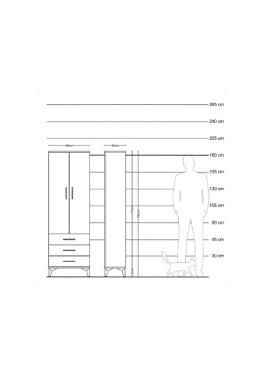 Arges Dolap Tek Raflı 3 Çekmeceli Tek Askılı 88x30x182 Çam-ay... Çam