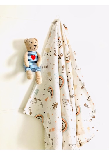 Juniperus Tavşan 110 X 110 Cm Çok Amaçlı 2'Li Müslin Örtü Battaniye Çok Renkli