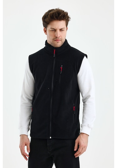 Monox Erkek Tam Fermuarlı Spor Polar Yelek Siyah