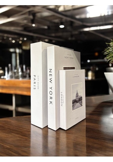 3'lü Beyaz Dekoratif Kitap Kabı