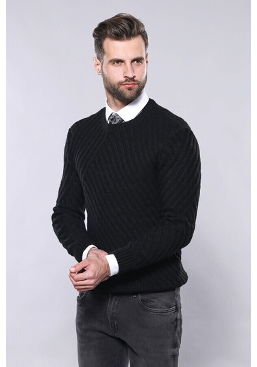 Desenli Bisiklet Yaka Siyah Triko Wessi 001