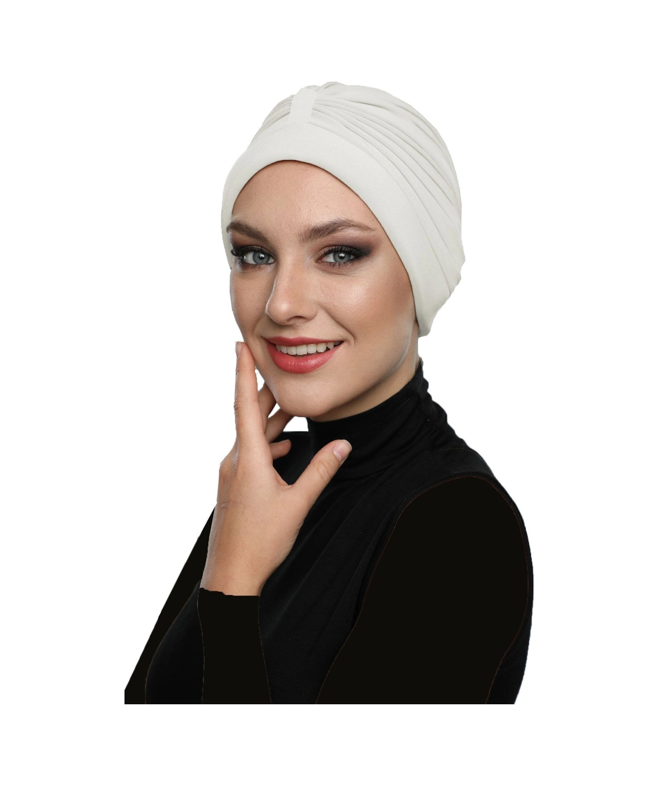 Bantlı Ön Ve Ensesi Bantlı Nervürlü Krem Süngerli Hazır Türban Tesettür Bone Havuz Bonesi Krem