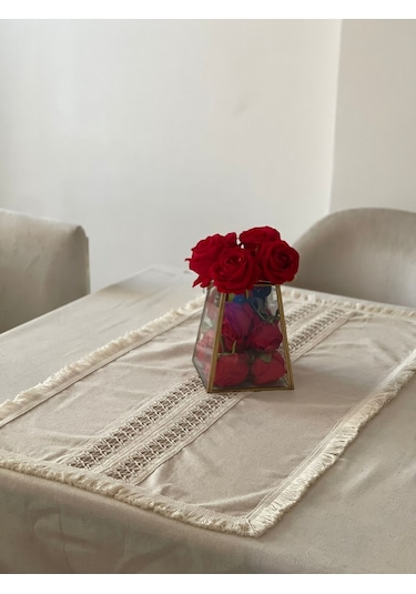 Dnc Home Tekstil Ndchome Püsküllü Ara Dantelli Runner 40 X 80 Tekli Krem