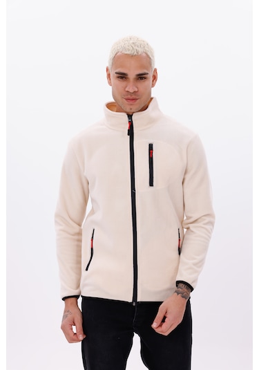 Monox Erkek Biyeli Fermuarlı Spor Polar Ceket Bej