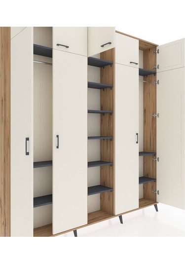 Arges Dolap 12 Raflı 9 Kapaklı 2 Askılı 220x30x243 Çam-aytaşı/antrasit Aytası/antrasıt