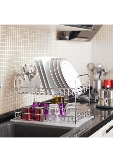 Geseus Home İki Katlı Tabaklık Bulaşıklık Krom Şeffaf Kb007