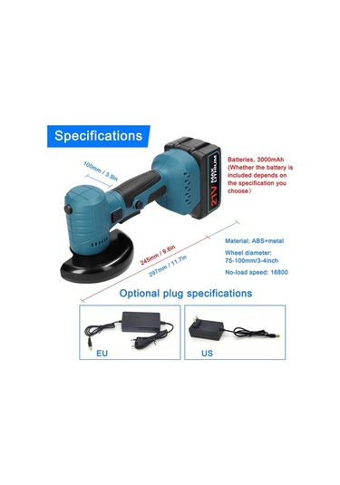 Pazly Şarj Edilebilir Mini Açılı Taşlama Makinesi, 1300mah Pil, 21v Adaptör, Abd/ab Fişi