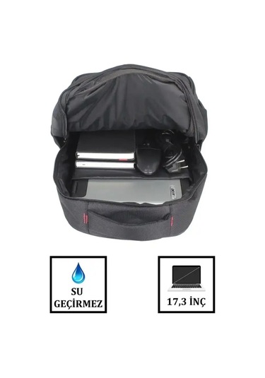 Büyük Boy 17 İnç Laptop Bölmeli Sırt Çantası Darbe Emici Koruma Su Geçirmez Kumaş Siyah