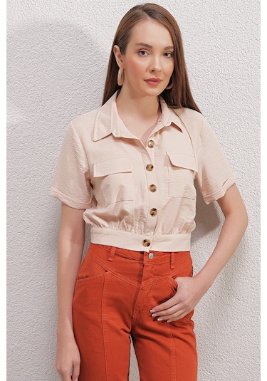 Bigdart 0663 Crop Ceket - Krem 001