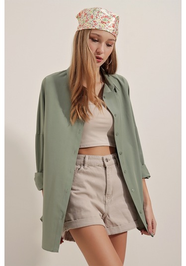 Bigdart 3900 Oversize Uzun Basic Gömlek - Haki 001